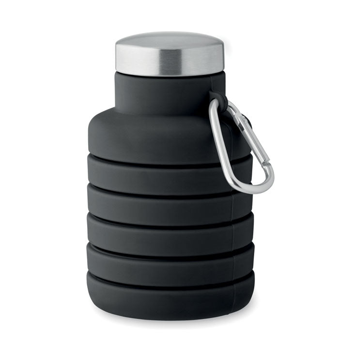 Promidžbena sklopiva silikonska boca, 500ml crne boje | Reklamni pokloni