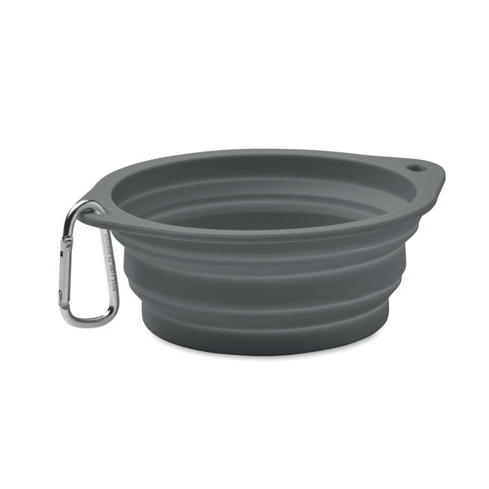 Promidžbena sklopiva silikonska zdjelica za kućne ljubimce s karabinerom, sive boje | Poslovni pokloni