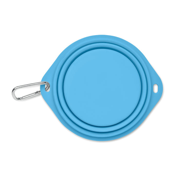 Promotivna sklopiva silikonska zdjelica za kućne ljubimce s karabinerom, plave boje | Poslovni pokloni | Promo pokloni