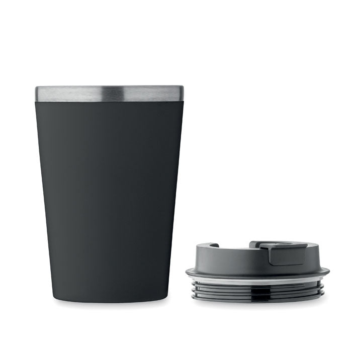 Promotivna dvoslojna putna šalica od PP-a i recikliranog nehrđajućeg čelika, crne boje | Reklamni pokloni
