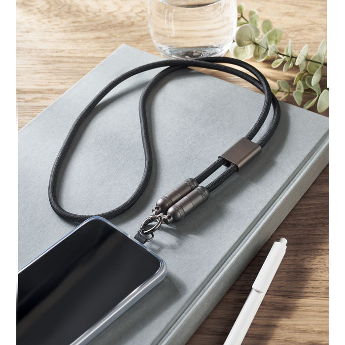 Reklamni kabel za punjenje s vezicom, crne boje | Poslovni pokloni