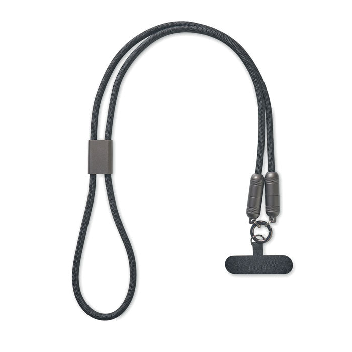 Reklamni kabel za punjenje s vezicom, crne boje | Promidžbeni pokloni