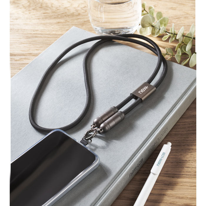 Promo kabel za punjenje s vezicom, crne boje | Poslovni pokloni | Reklamni pokloni