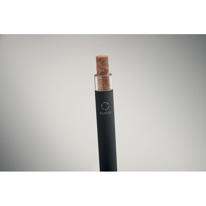 Promidžbena kemijska olovka od recikliranog aluminija s gumbom od pluta, crne boje | Reklamni pokloni