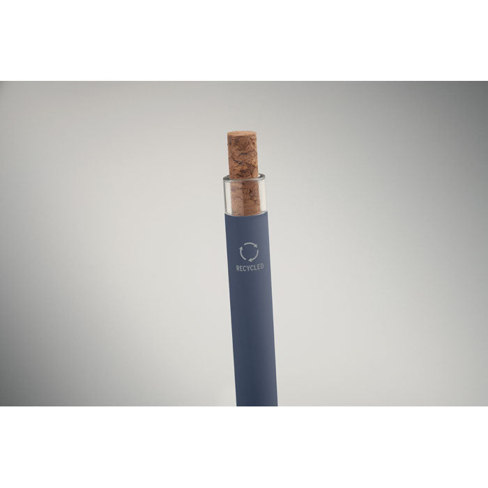 Promotivna kemijska olovka od recikliranog aluminija s gumbom od pluta, plave boje | Poslovni pokloni | Promo pokloni