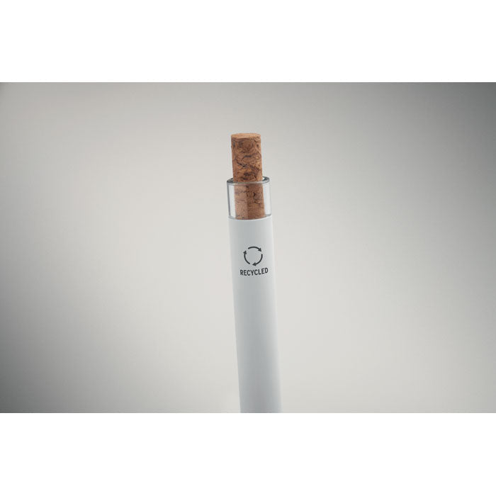 Promotivna kemijska olovka od recikliranog aluminija s gumbom od pluta, bijele boje | Poslovni pokloni | Promo pokloni