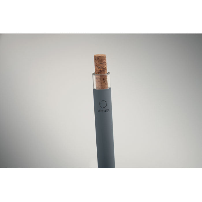 Promidžbena kemijska olovka od recikliranog aluminija s gumbom od pluta, sive boje | Reklamni pokloni