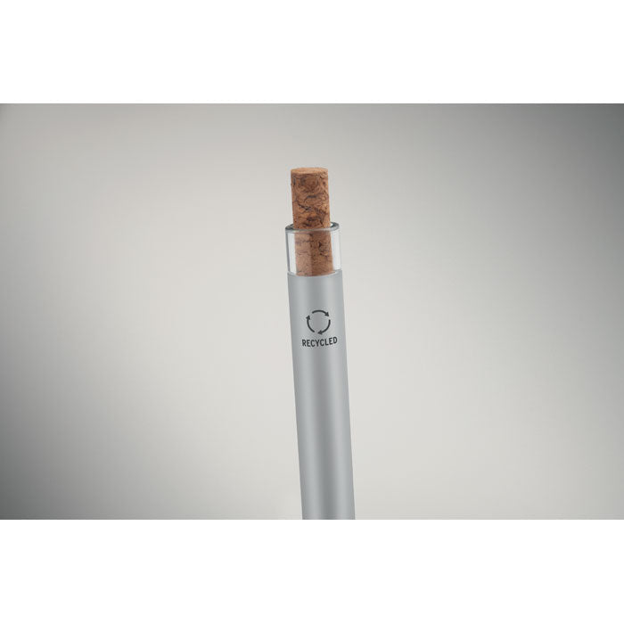 Promotivna kemijska olovka od recikliranog aluminija s gumbom od pluta, srebrne boje | Poslovni pokloni | Promo pokloni