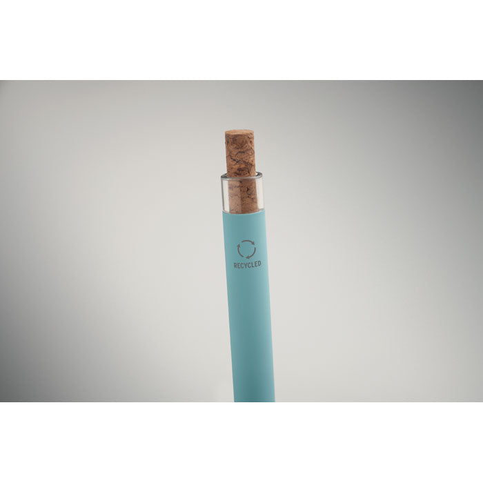 Reklamna kemijska olovka od recikliranog aluminija s gumbom od pluta, svijetloplave boje | Poslovni pokloni | Promo pokloni