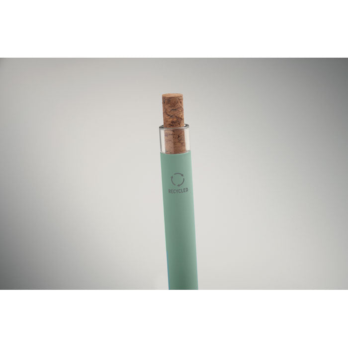Promidžbena kemijska olovka od recikliranog aluminija s gumbom od pluta, zelene boje | Reklamni pokloni 
