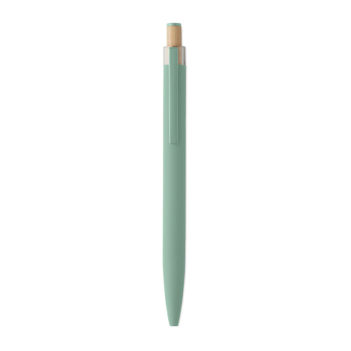 Promo kemijska olovka od recikliranog aluminija s gumbom od bambusa, zelene boje | Poslovni pokloni