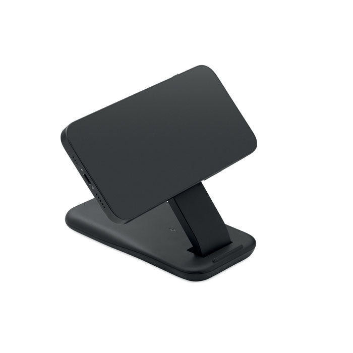 Reklamna 3-u-1 ABS stanica za bežično punjenje, crne boje | Promidžbeni pokloni