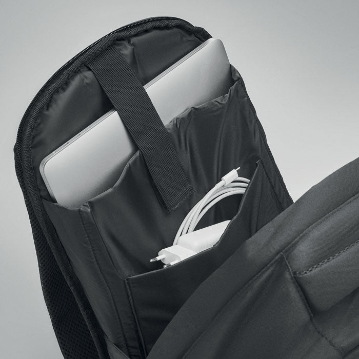 Promidžbeni ruksak izrađen od 600D RPET, crne boje | Reklamni pokloni