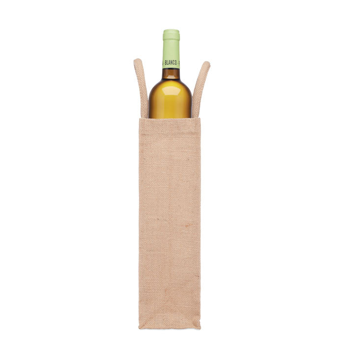 Promo poklon vrećica za vino od jute i platna, 320 gr/m², bež boje | Poslovni pokloni