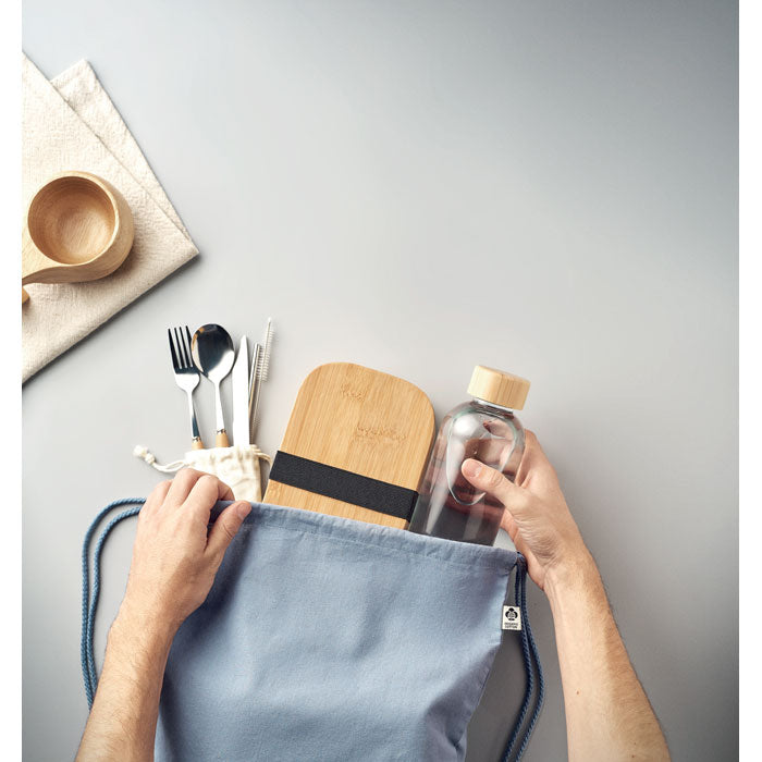 Promo ruksak / vrećica s vezicama od organskog pamuka, 140 gr/m², svijetlo plave boje | Poslovni pokloni