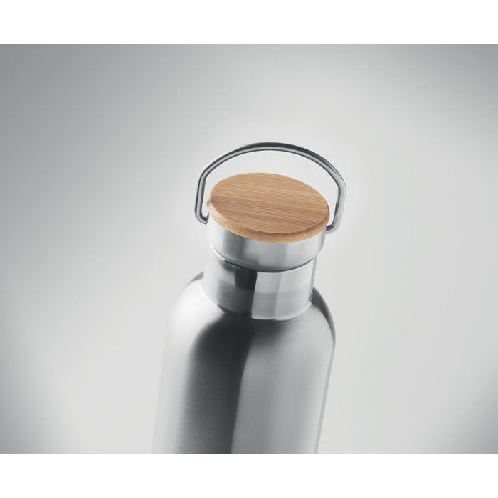 Promotivna boca od nehrđajućeg čelika s poklopcem od bambusa, 750 ml, srebrne boje | Promo pokloni | Poslovni pokloni