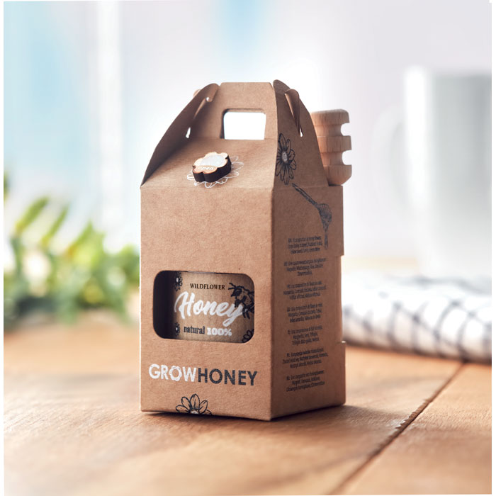 Reklamna staklenka meda od divljeg cvijeća 50 g, smeđe boje | Poslovni pokloni