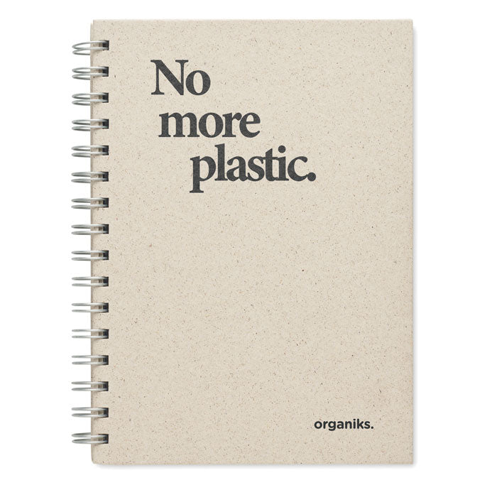 Reklamni eko spiralni A5 notes od travnatog papira, bež boje | Promotivni pokloni