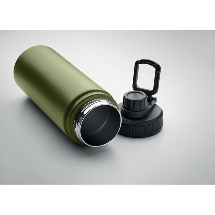 Promotivna boca od nehrđajućeg čelika s čepom na poklopcu i ručkom za nošenje, 500 ml, tamno zele boje | Promo pokloni | Poslovni pokloni