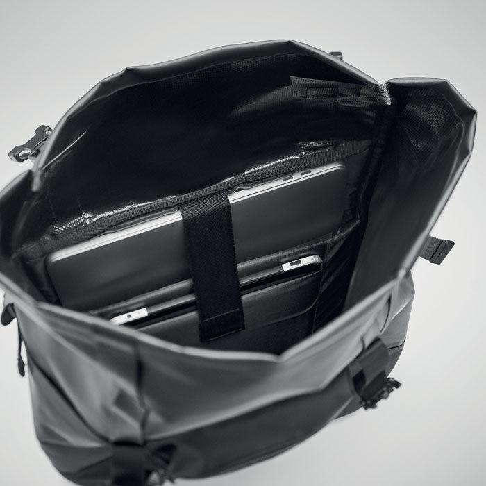 Reklamni rolltop ruksak od cerade, crne boje | Poslovni pokloni