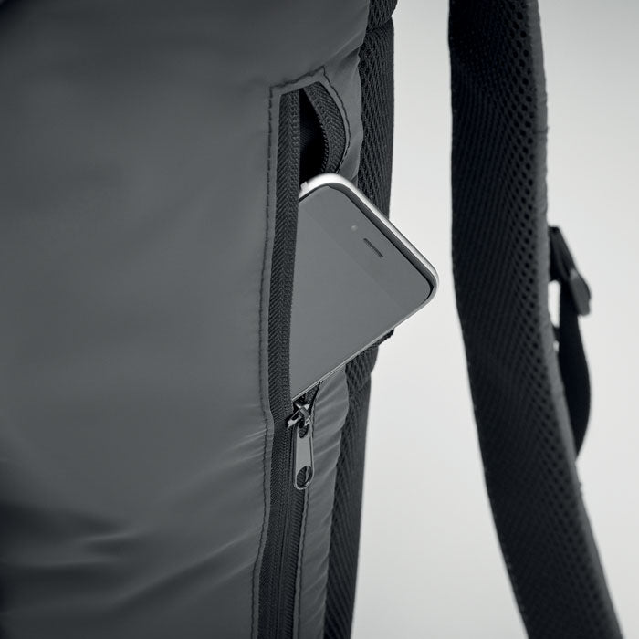 Promo vodootporan ruksak presvučen reflektirajućim granulama, crne boje | Poslovni pokloni | Reklamni pokloni 