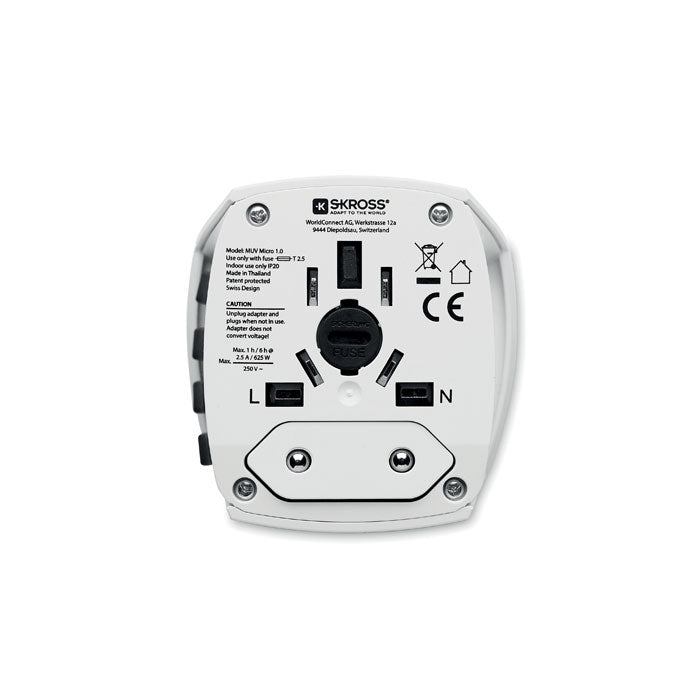 Reklamni univerzalni putni adapter, bijele boje | Poslovni pokloni