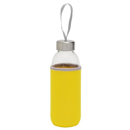 Reklamna staklena boca za vodu sa zaštitnom navlakom, 450ml, žute boje