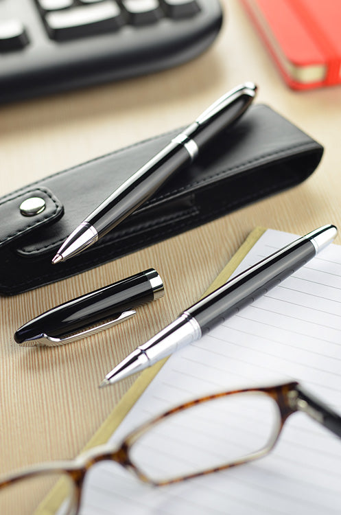 Reklamni luksuzni set kemijskih olovki u PU futroli, za lasersku gravuru loga | Poslovni pokloni