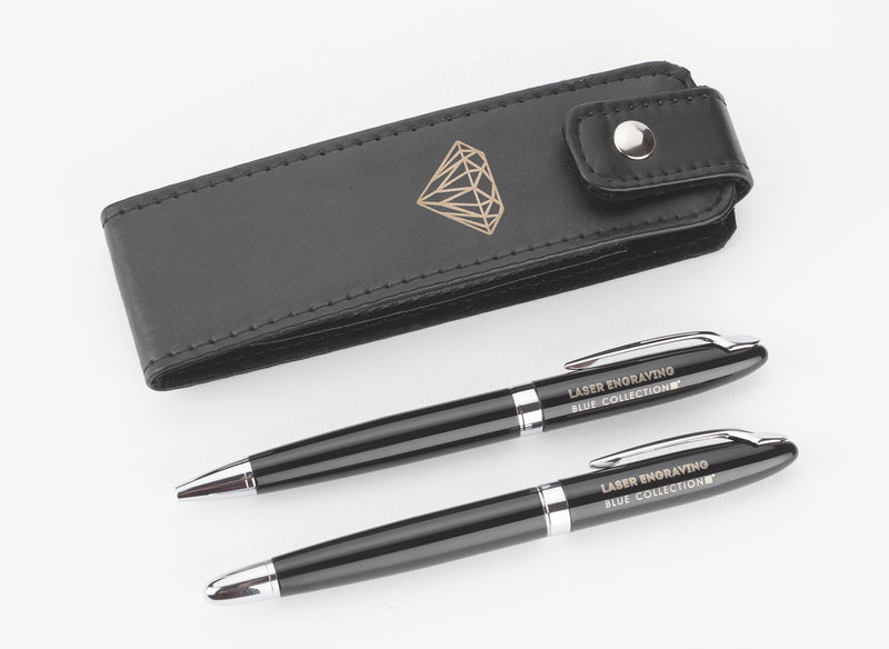 Reklamni luksuzni set kemijskih olovki u PU futroli, s laserskom gravurom loga | Poslovni pokloni