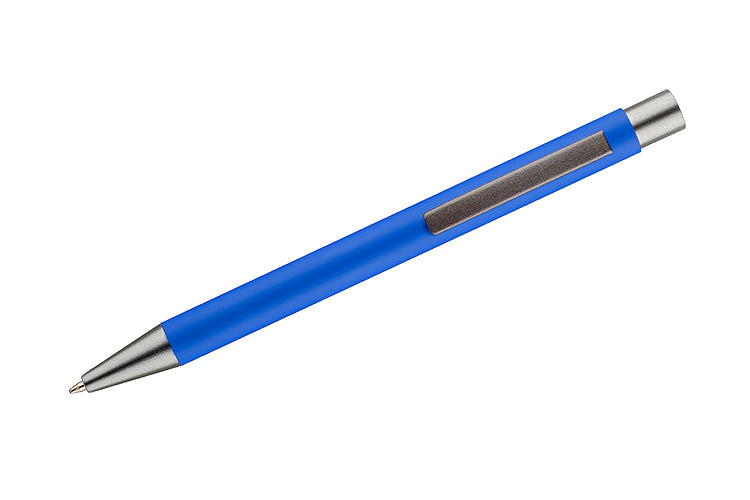 Promotivna kemijska olovka s gumiranim završetkom i plavom tintom