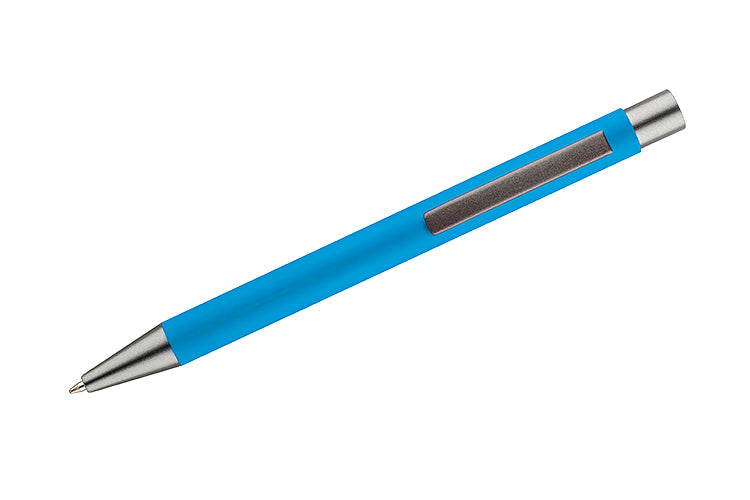 Promotivna kemijska olovka s gumiranim završetkom i plavom tintom
