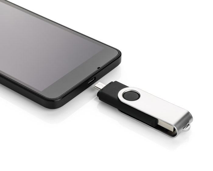 Promidžbeni USB stick rotirajući s mikro USB-om, crne boje | Poslovni pokloni