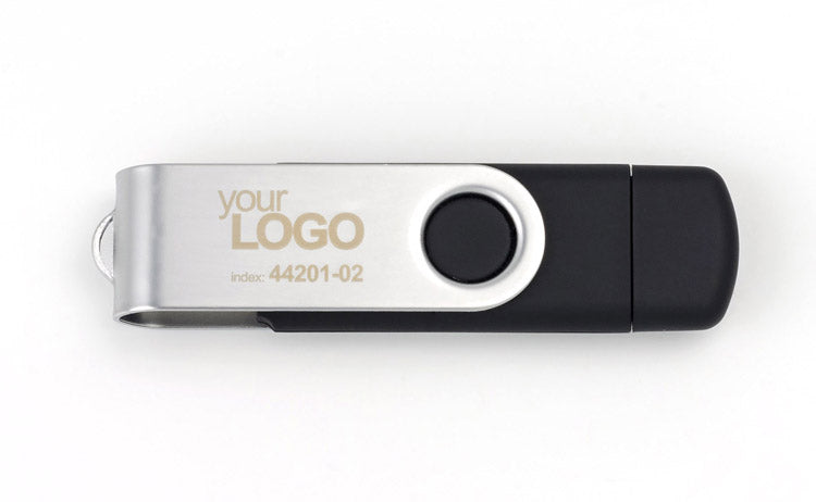 Promotivni USB stick rotirajući s mikro USB-om, crne boje, s laserskom gravurom loga | Poslovni pokloni