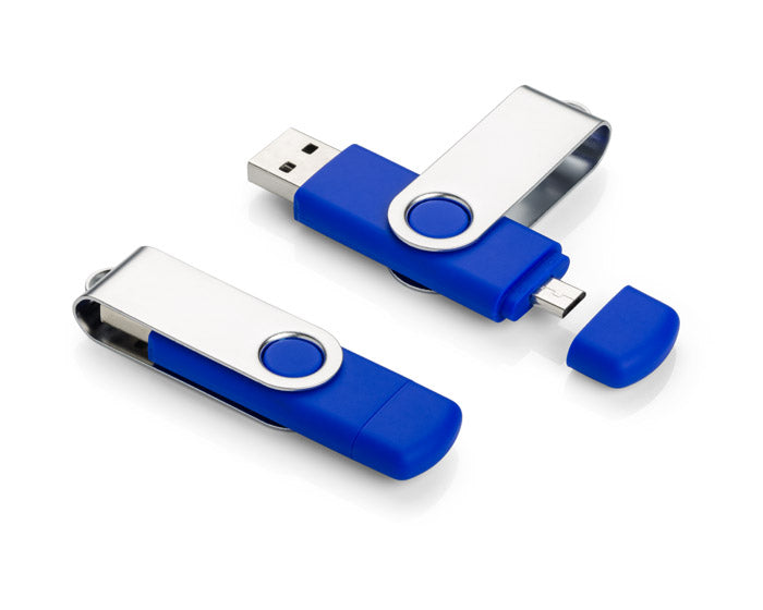 Promotivni USB stick rotirajući s mikro USB-om, plave boje, za tisak loga | Poslovni pokloni
