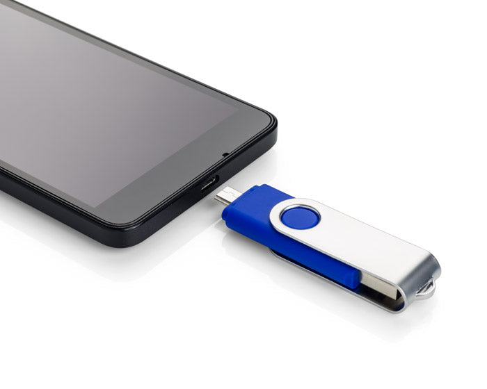 Promidžbeni USB stick rotirajući s mikro USB-om, plave boje | Poslovni pokloni