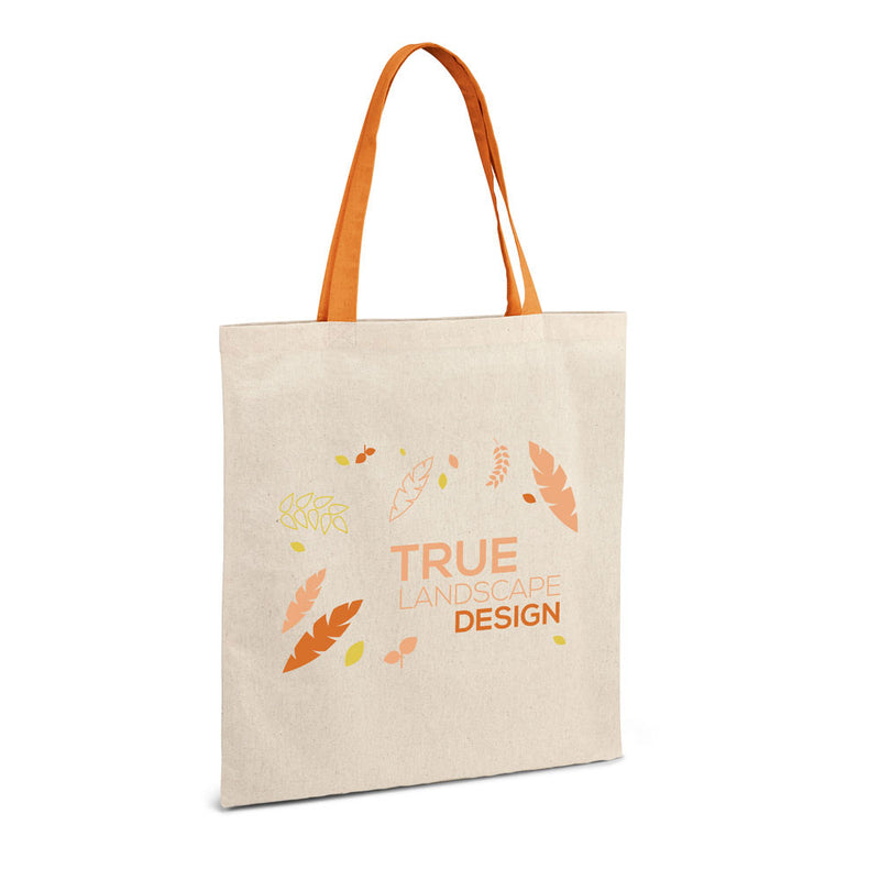 Promotivna eko pamučna shopping vrećica s obojanim ručkama, narančaste boje, s tiskom loga | Poslovni pokloni