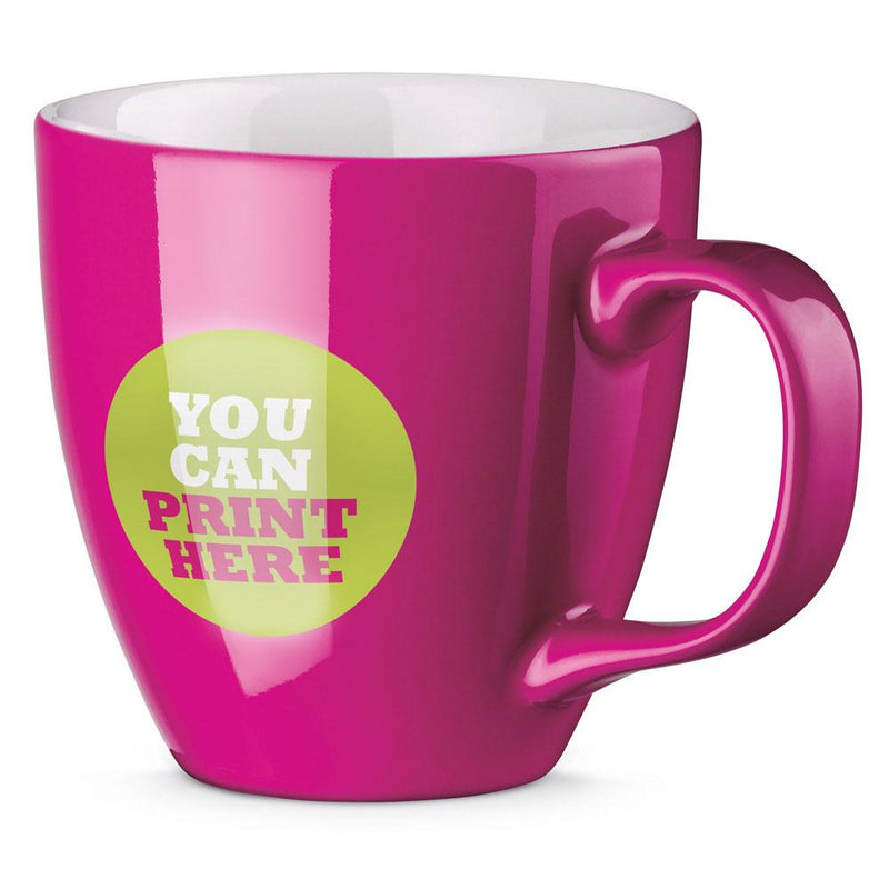 Porculanska promotivna šalica sa sjanom glazurom za tisak loga, 450ml, magenta boje, sa tiskom loga | Poslovni pokloni