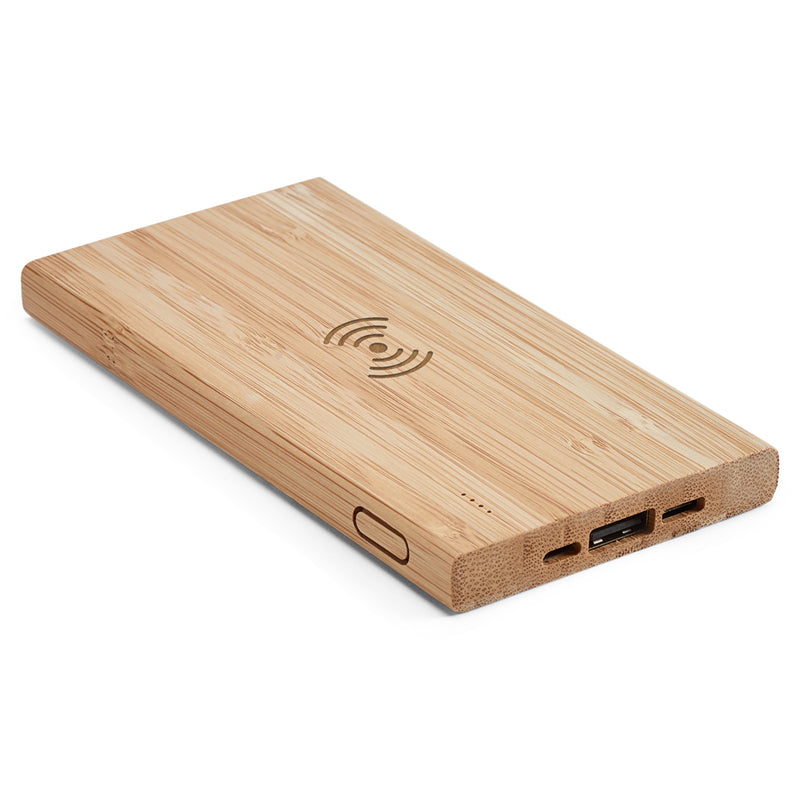 Promo prijenosna eko baterija od bambusa s bežičnim punjenjem, 5000mAh, za tisak loga