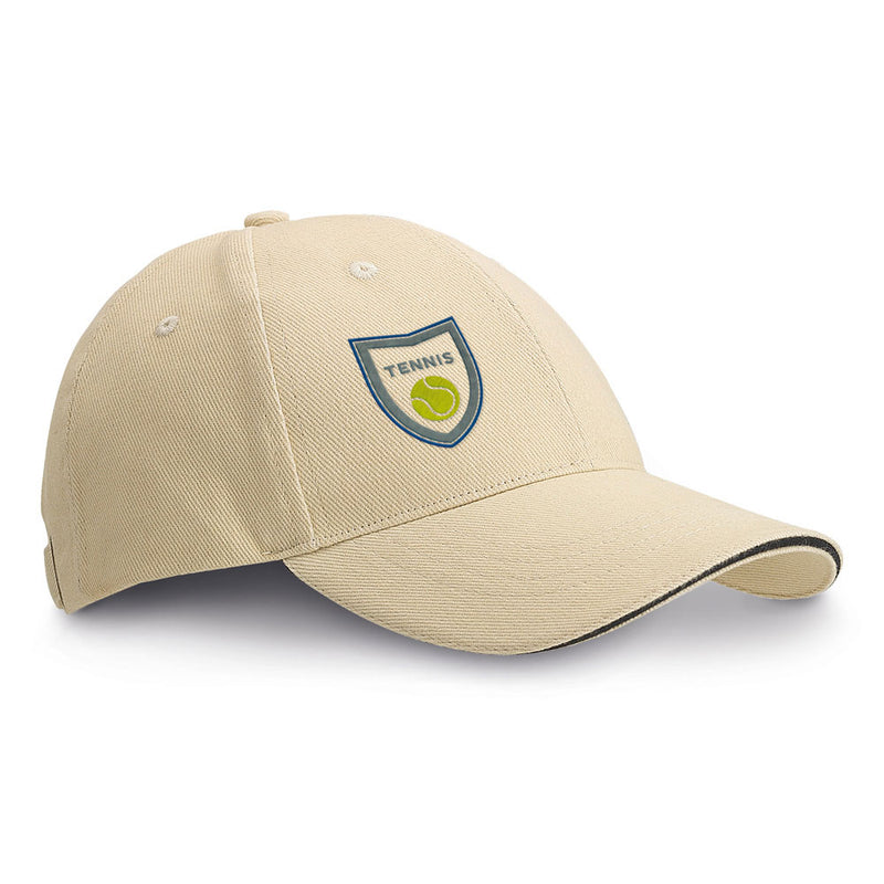 Promotivna kapa sa sendvič šiltom i 6 panela, bež boje, s tiskom loga | Poslovni pokloni