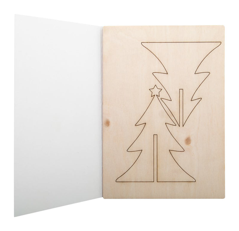 Reklamna božićna čestitka s dizajnom po želji i složivom drvenom jelkom | Poslovni pokloni
