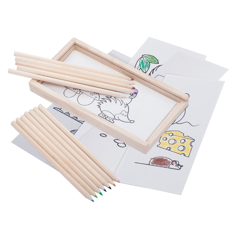 Reklamni set drvenih bojica s bojankom u drvenoj kutiji | Poslovni pokloni