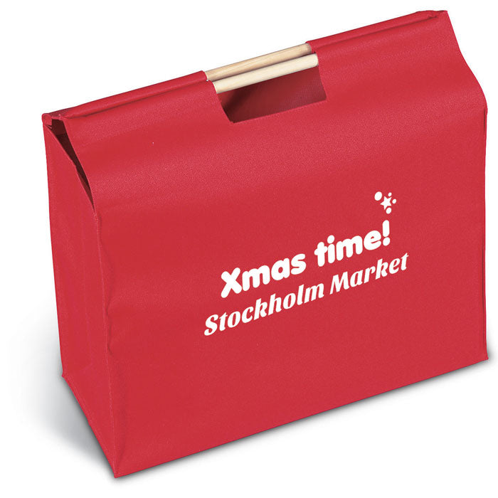Promotivna kupovna vrećica sa drvenim ručkama crvena za tisak logotipa | Promo pokloni | Poslovni pokloni