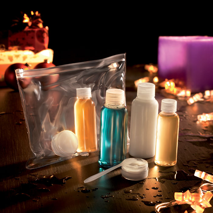 Promidžbena torbica za putovanje sa 6 plastičnih bočica | Poslovni pokloni | Promo pokloni