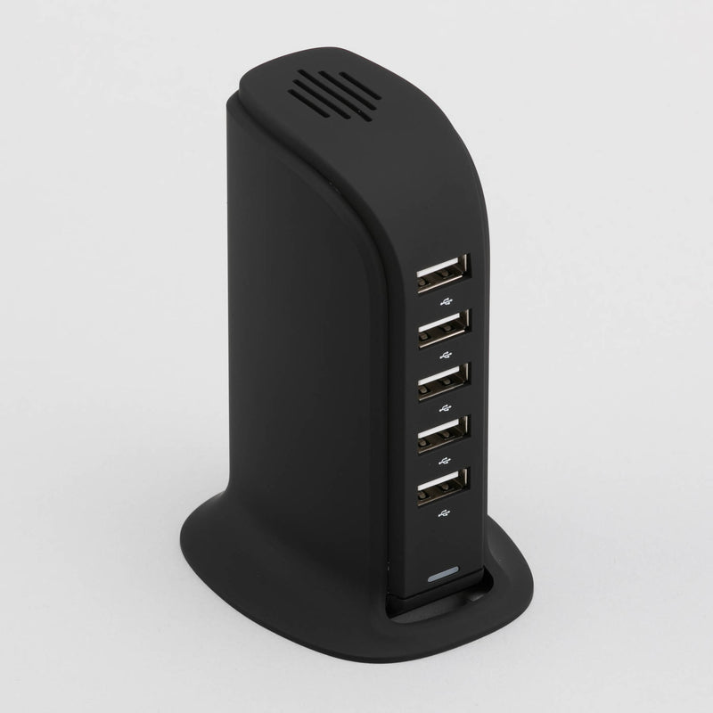 Promotivna stolna stanica za punjenje s 5 USB ulaza, crne boje | Poslovni pokloni
