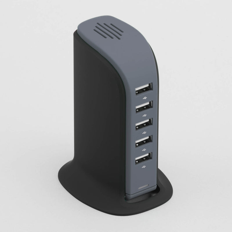 Promotivna stolna stanica za punjenje s 5 USB ulaza, sive boje | Poslovni pokloni