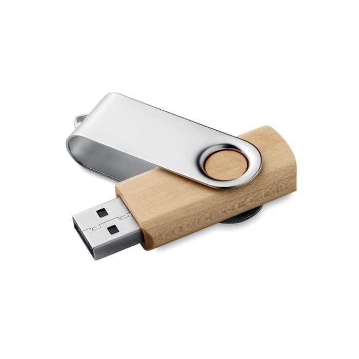 Promo eko rotirajući drveni USB stick, 1Gb - 32Gb, svjetlosmeđe boje | Poslovni pokloni