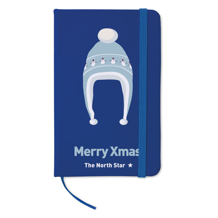 Standardni promotivni A6 notes s mekanim koricama od PU materijala, plave boje, s tiskom loga | Poslovni pokloni