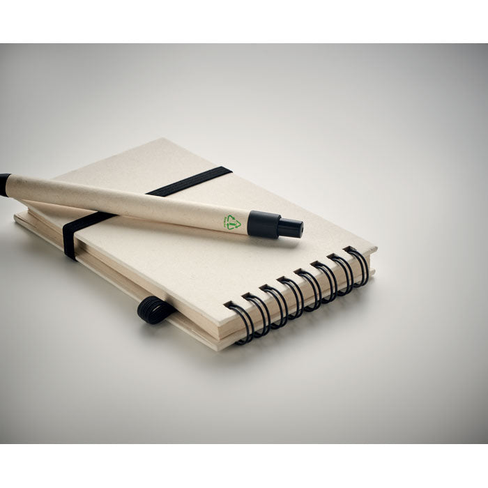 Eko notes A6 formata od recikliranog kartona s kemijskom olovkom | Promotivni pokloni