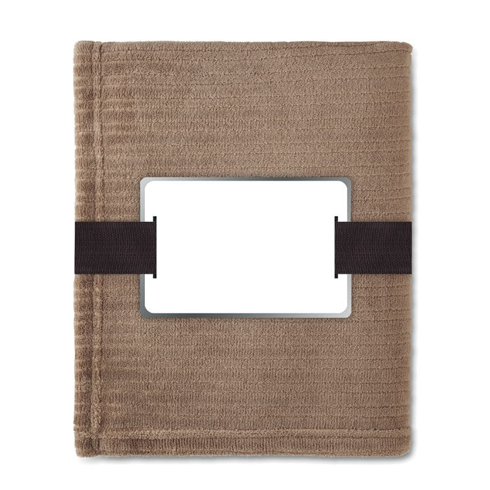 Poslovni pokloni | Promotivna mekana flis deka, 240g/m2, s tiskom loga, khaki boje