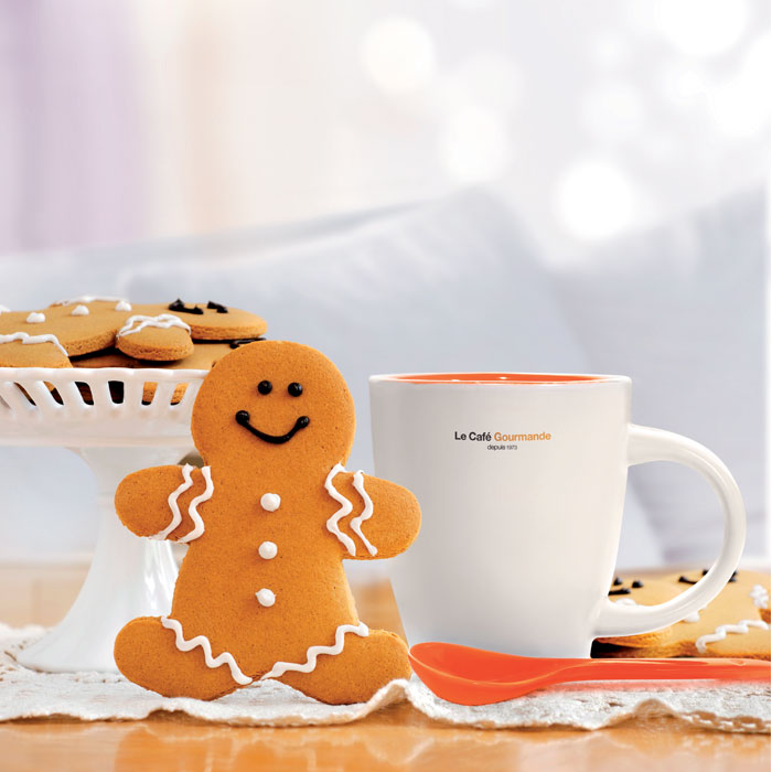 Poslovni pokloni | Promo pokloni | Promotivna dvobojna keramička šalica s žlicom i tiskom logotipa, narančaste boje